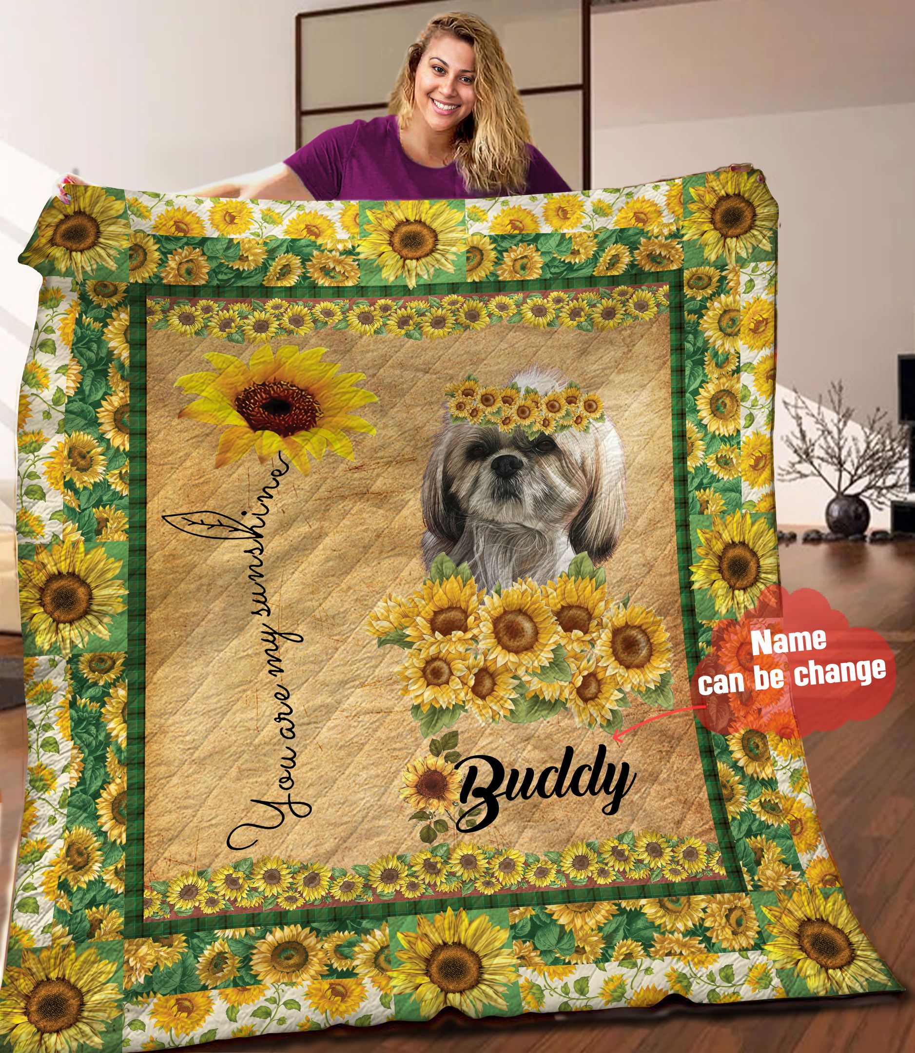 Shih Tzu Sunflower Personalized Quilt Blanket HHH050613NA