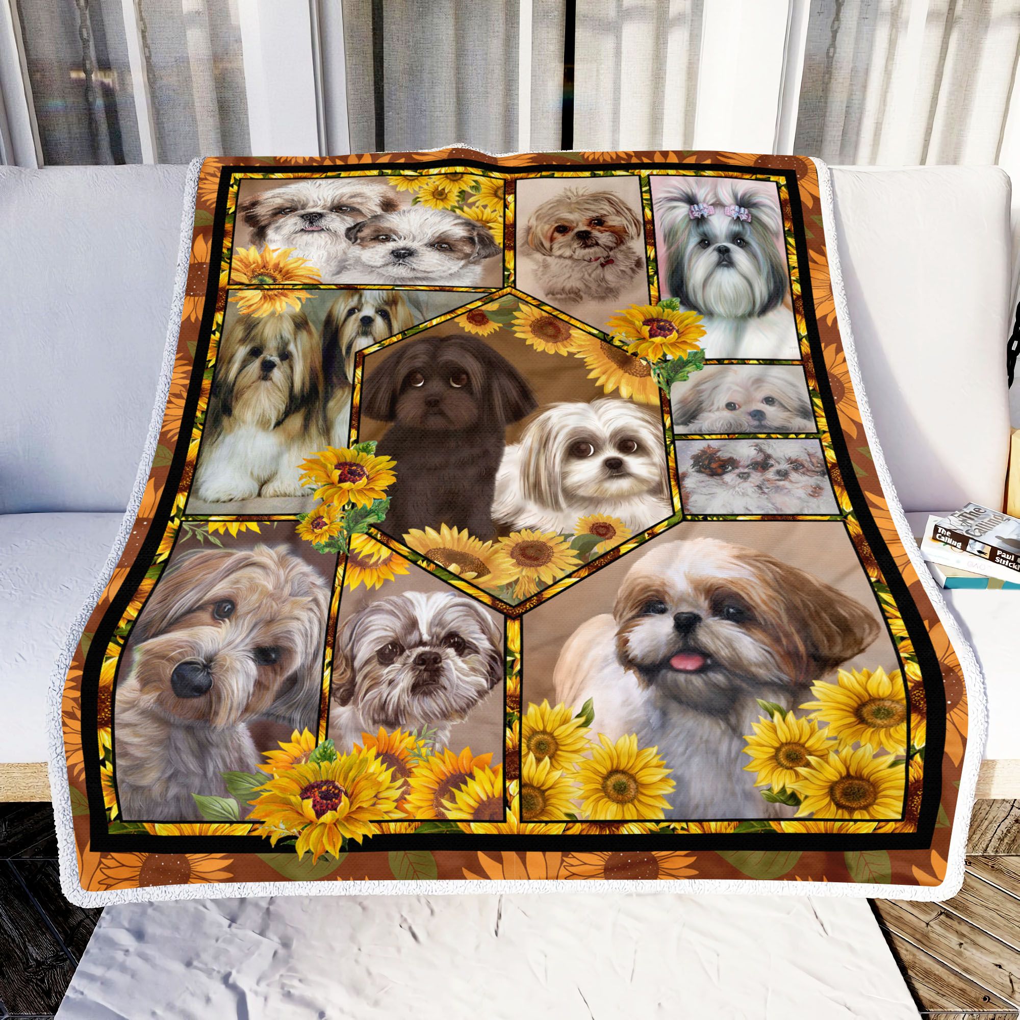 Shih Tzu Sunflower Fleece Blanket