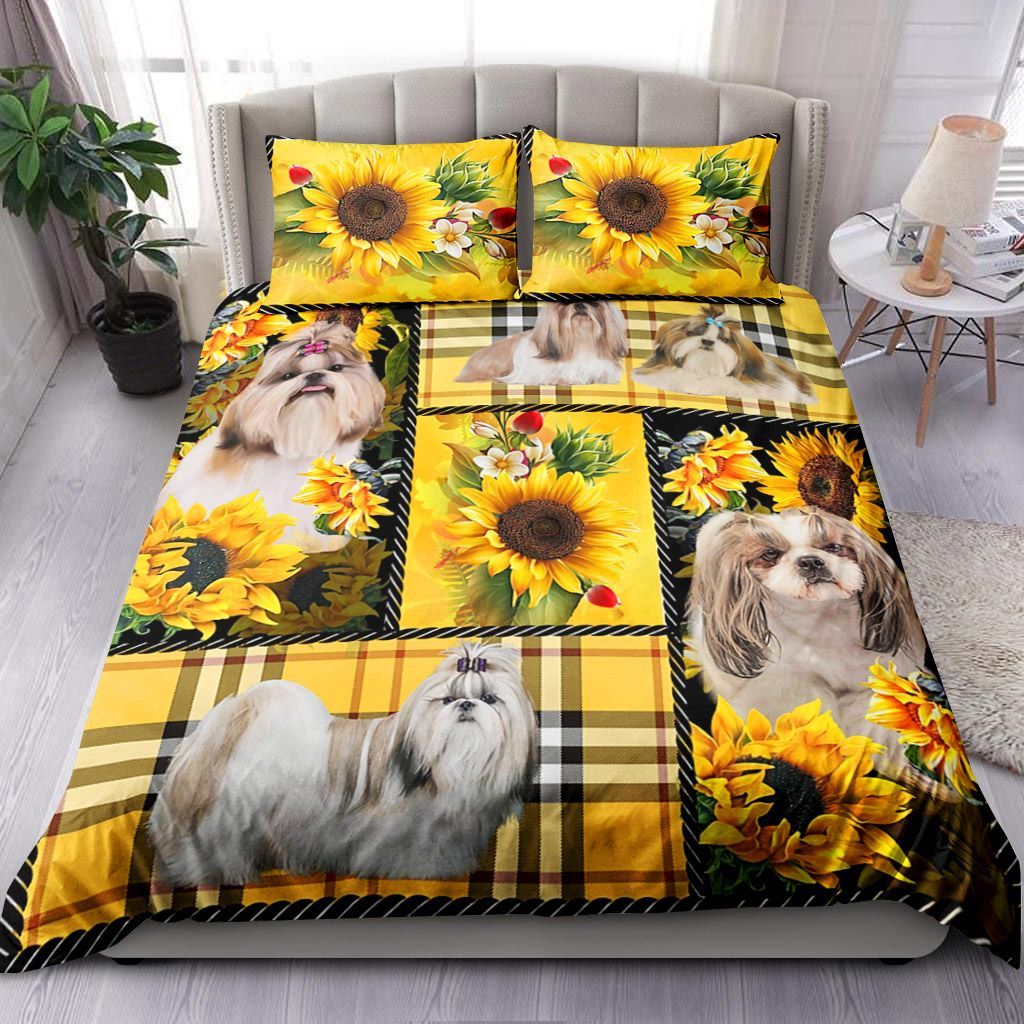 Shih Tzu Yellow Tartan Bedding Set