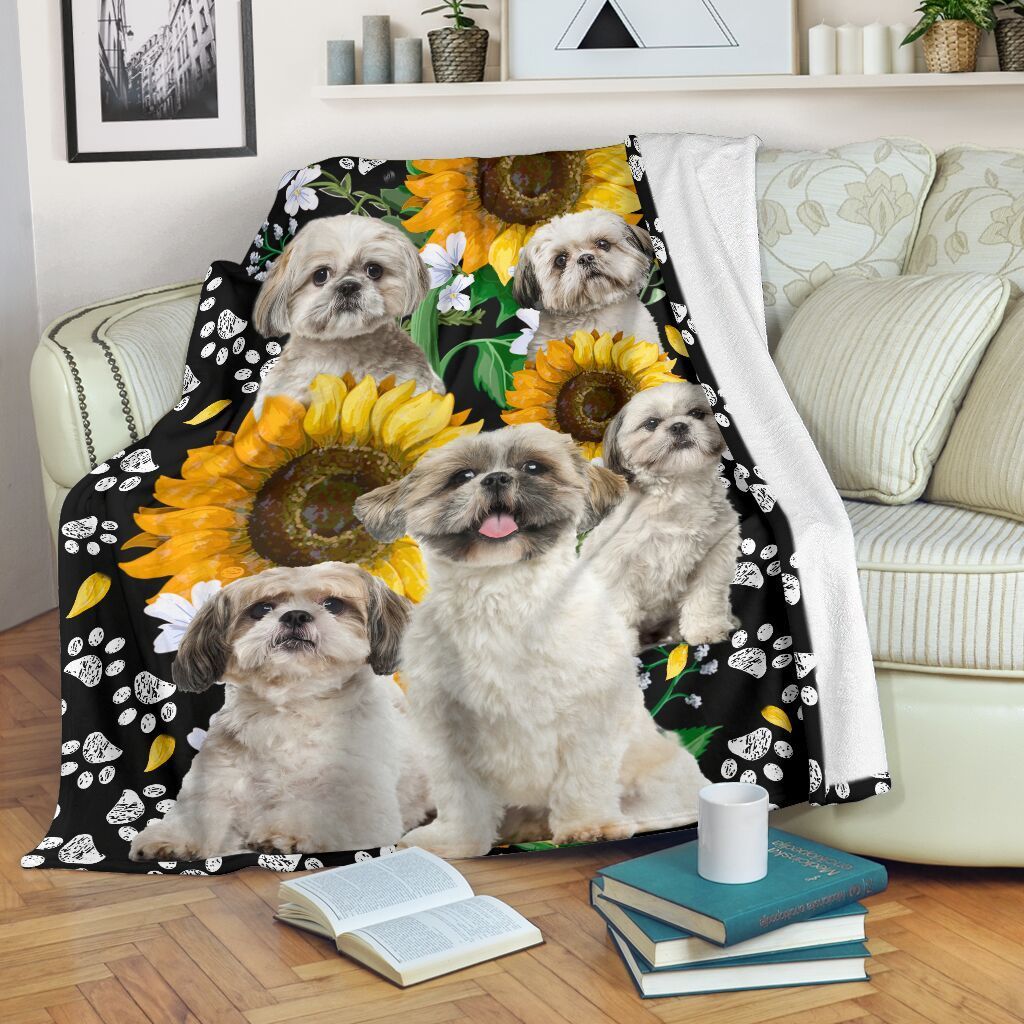 Shihtzu Sunflower Sherpa Fleece Blanket