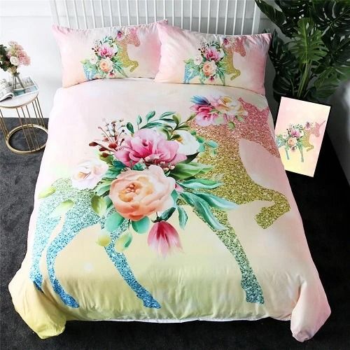 Shining Unicorn Floral Bedding Set