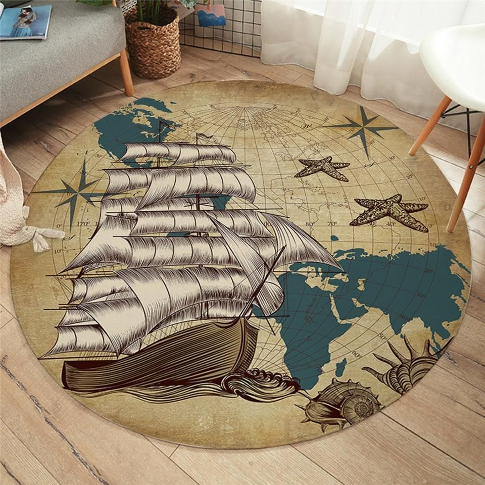 Ship Ahoy Vintage Style Printed Round Beach Towel