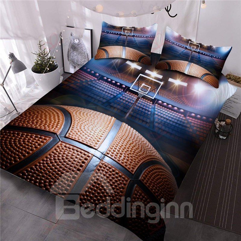 Shooting A Basketball In Empty Basketball Court 3D Bedding Set