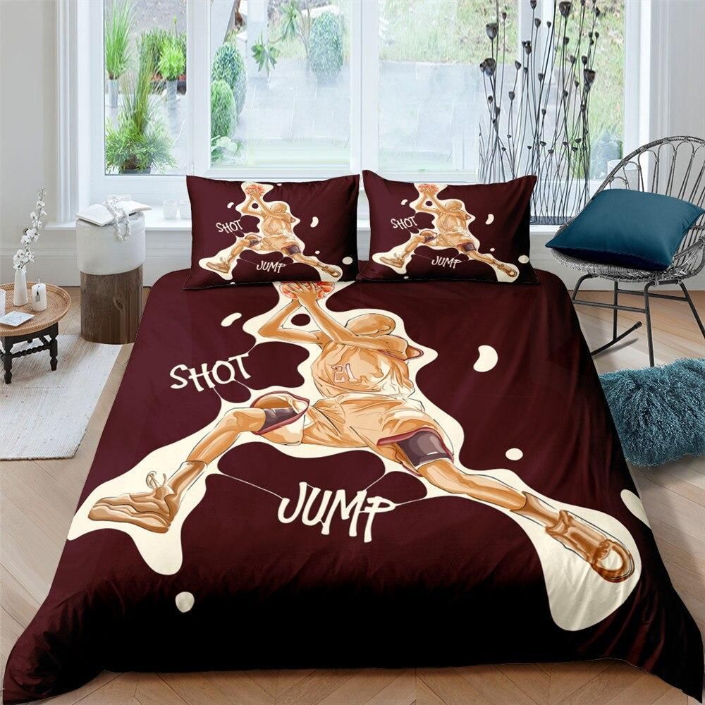 Short Jump Maroon Background Bedding Set