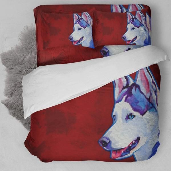 Siberian Husky Burgundy Bedding Set