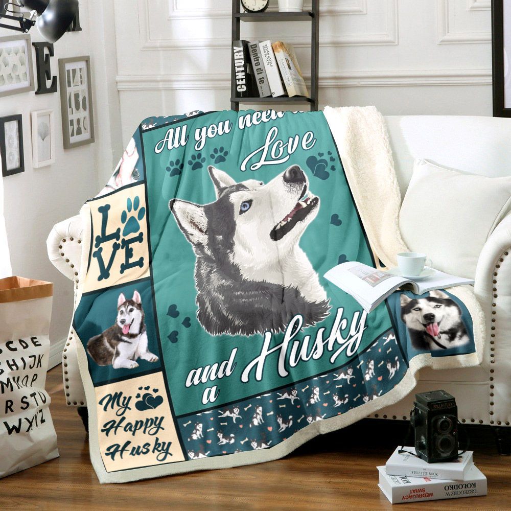 Siberian Husky Dog Sherpa Fleece Blanket