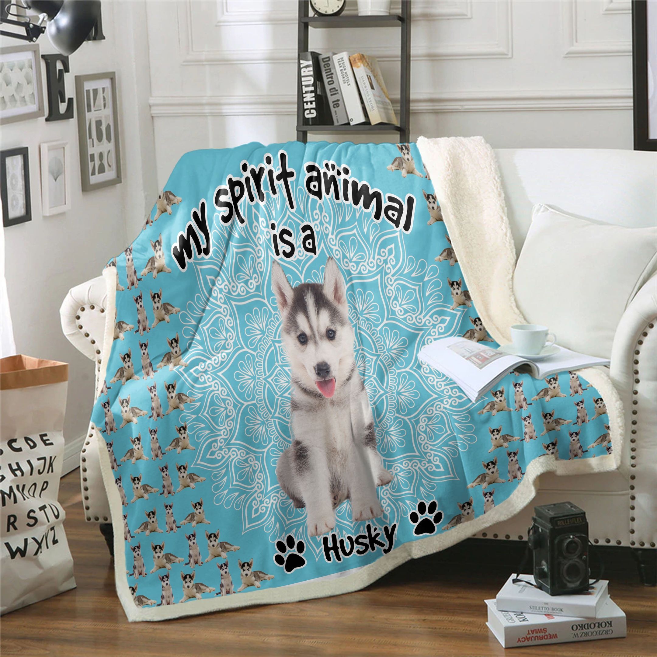 Siberian Husky Is My Spirit Animal Sherpa Fleece Blanket