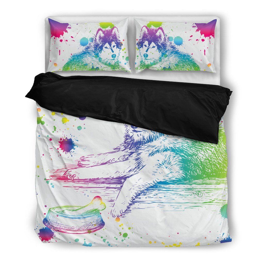 Siberian Husky Watercolor White Background Bedding Set