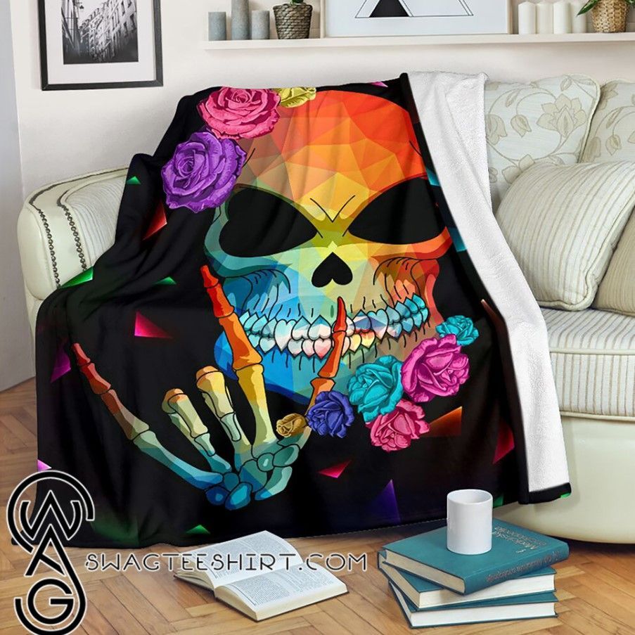 Sign Language Skull Sherpa Fleece Blanket