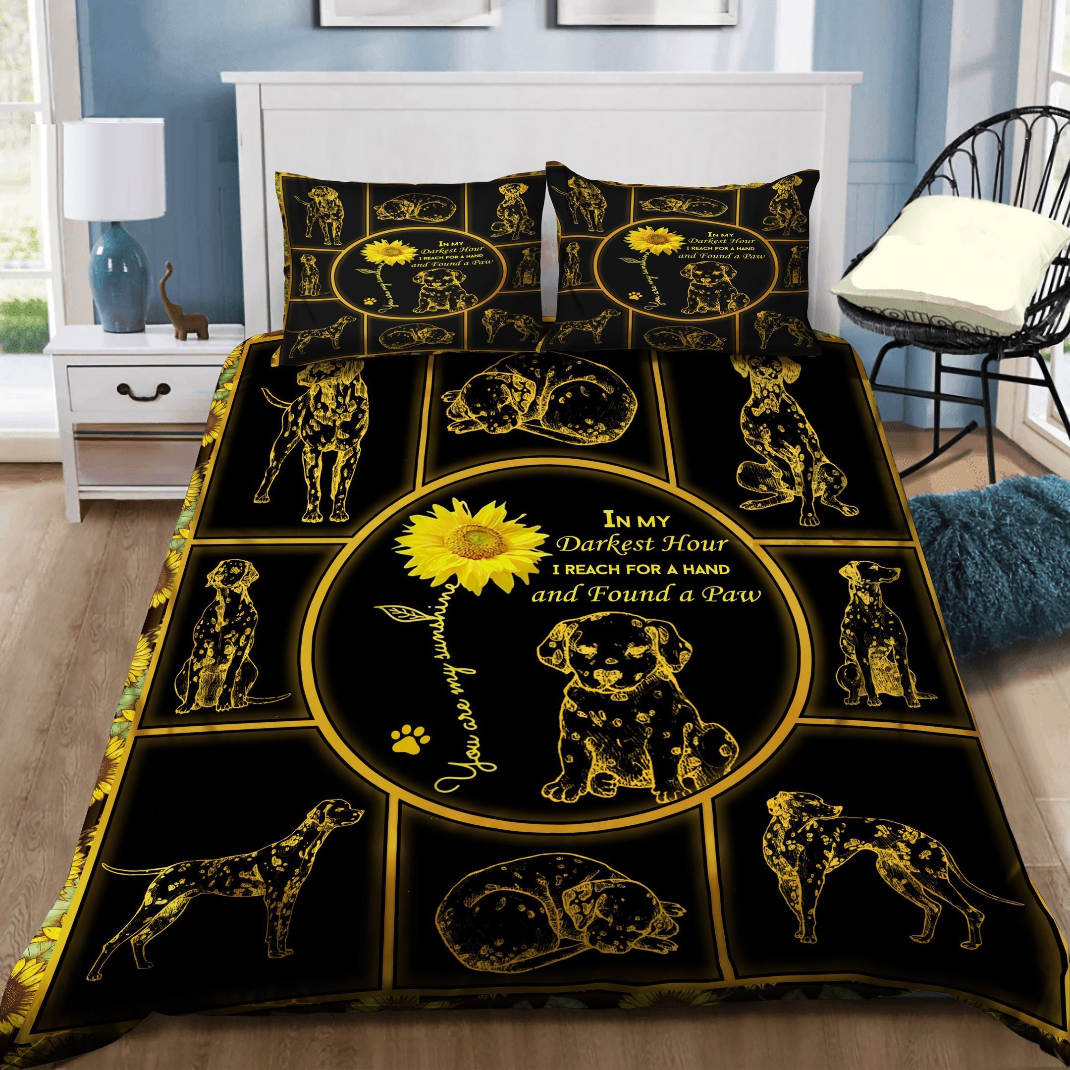 Silhouette Dalmatian Sunflower Bedding Set