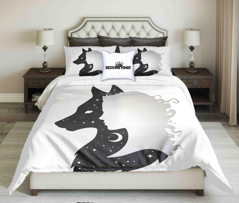 Silhouette Of Beautiful Woman With Shadow Of Wolf Bedding Set