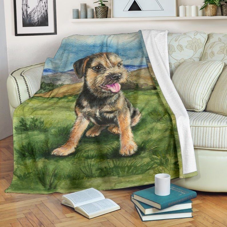 Silli Border Terrier Puppy Dog In The Field Sherpa Fleece Blanket
