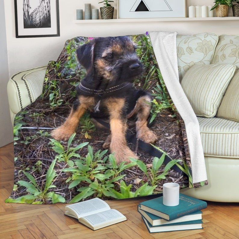 Silli Border Terrier Puppy Dog With Flowers Sherpa Fleece Blanket