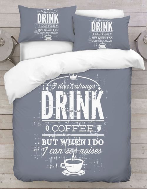 Silver And White Text Coffee Bedding Set