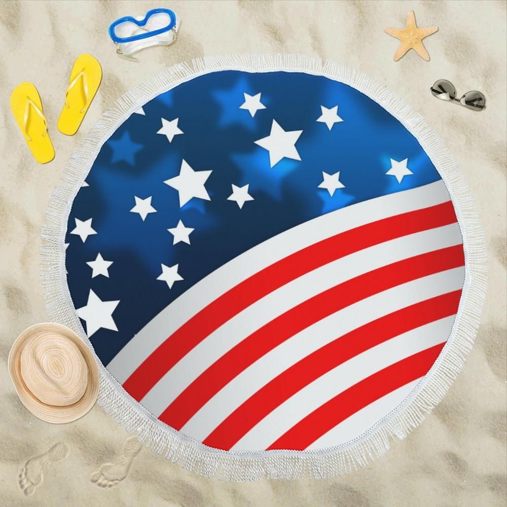 Simple American Flag Style Round Beach Towel