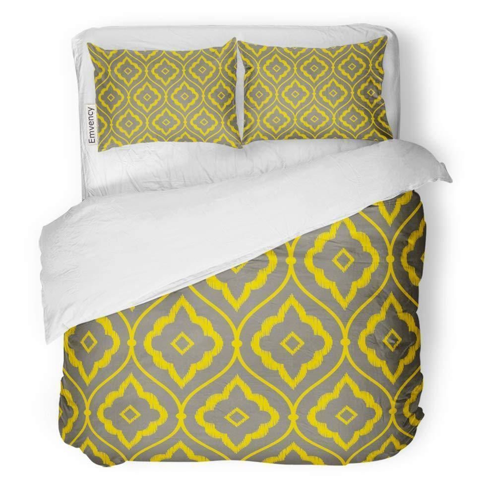 Simple Gray And Yellow Vintage Persian Ikat Pattern Abstract Bedding Set