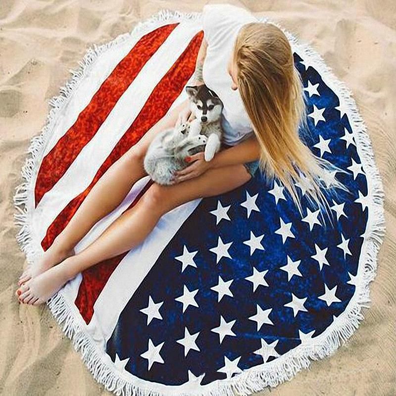 Simple United States Of America Flag Printed Round Beach Towel