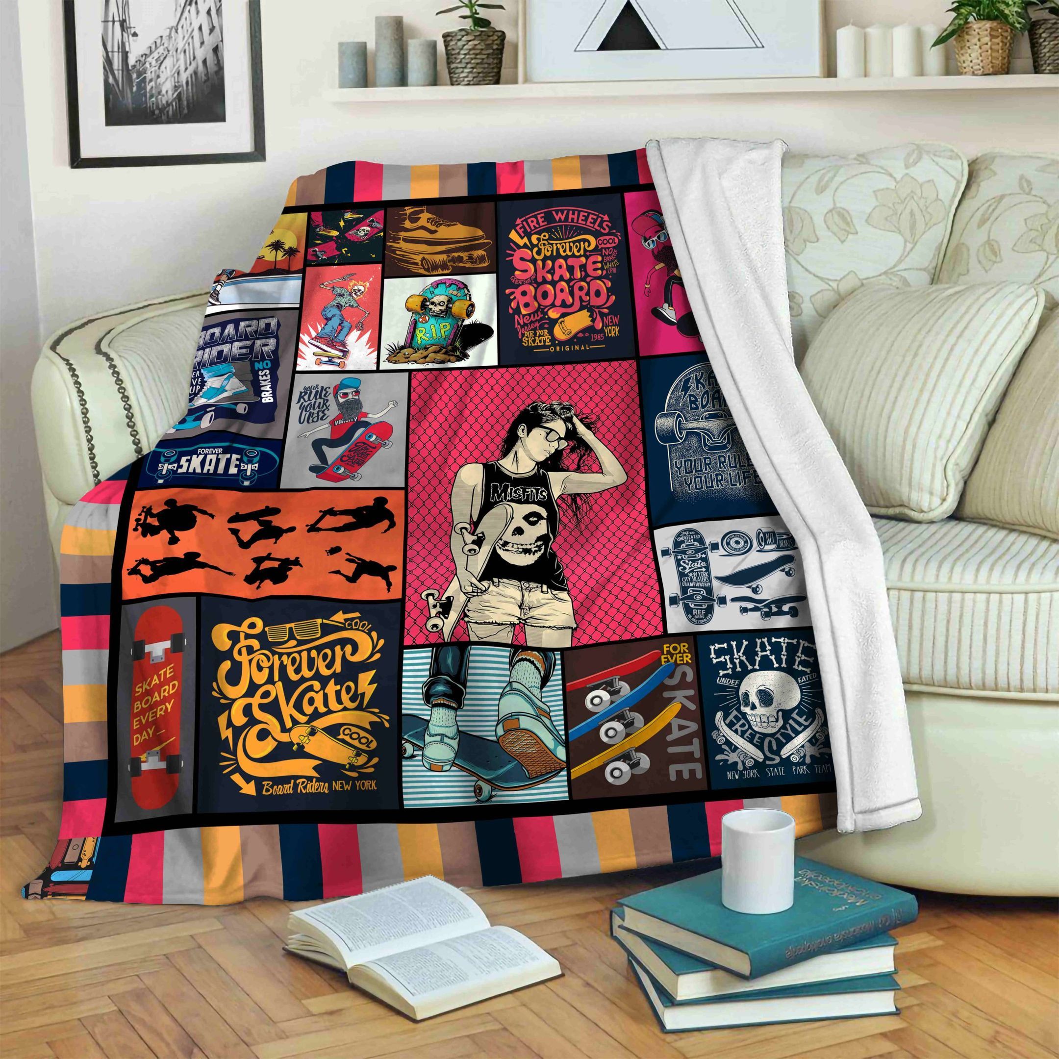 Skateboard Forever Skate Sherpa Fleece Blanket