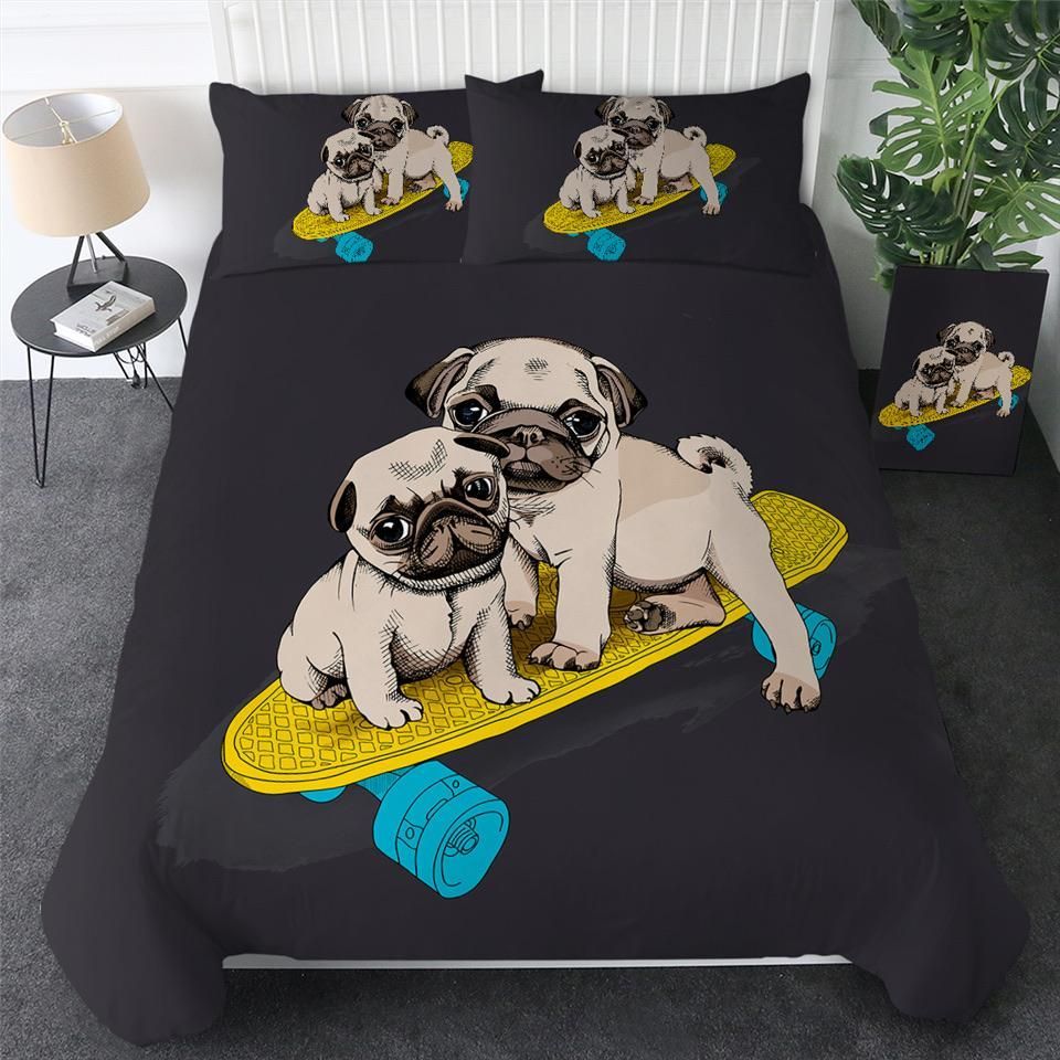 Skateboarding Pug Puppies Bedding Set