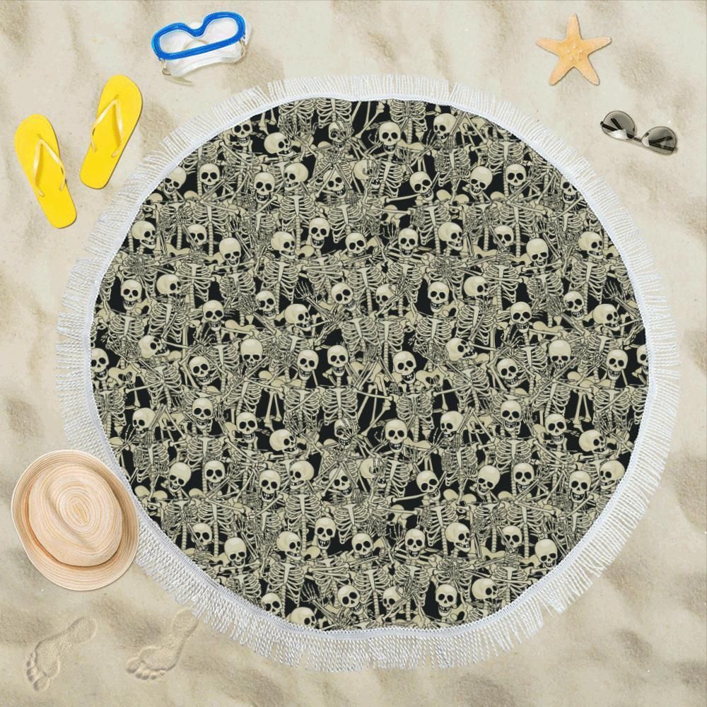 Skeleton Design Pattern Print Round Beach Towel