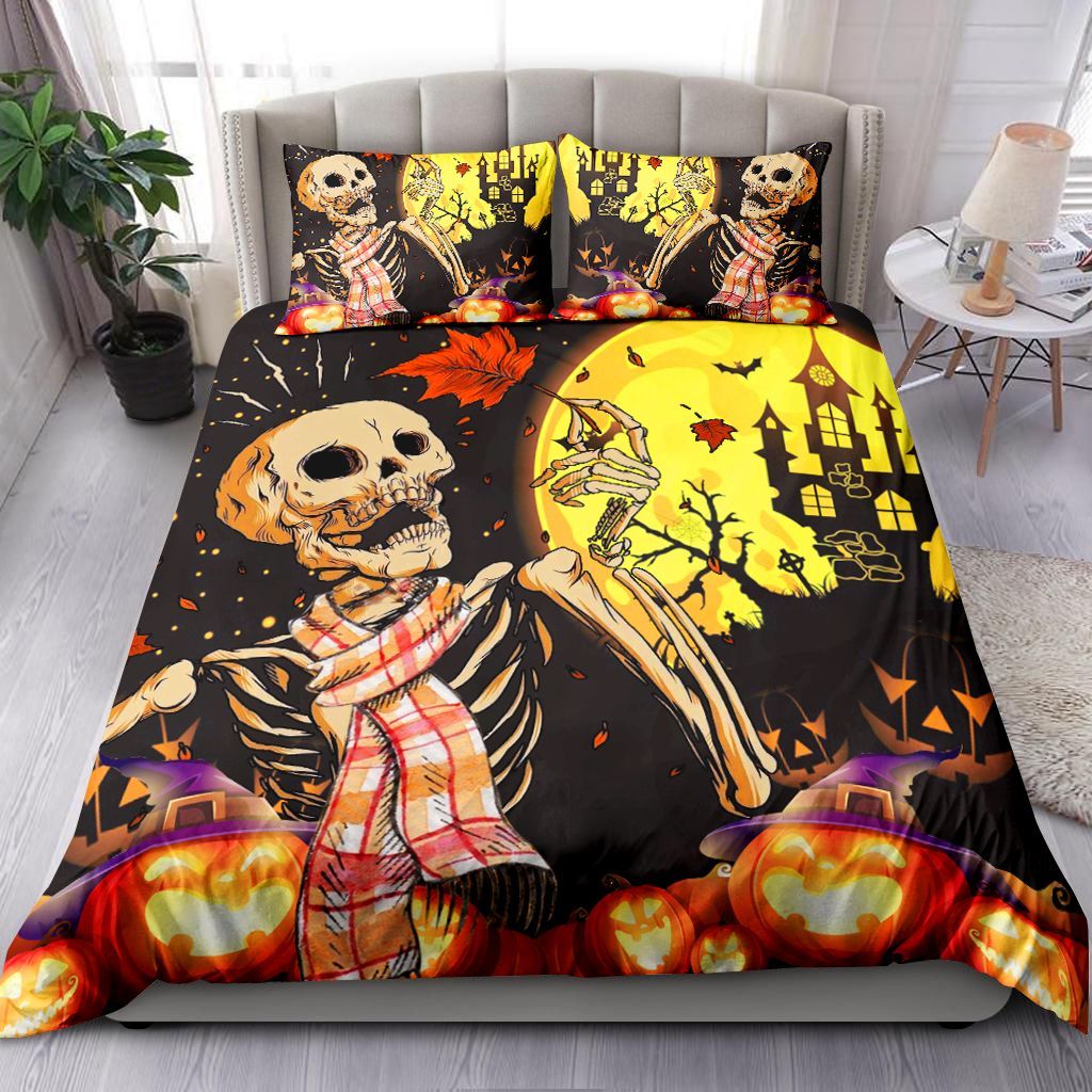 Skeleton It Is The Most Wonderful Time Of The Year Pumpkin Halloween Bedding Set