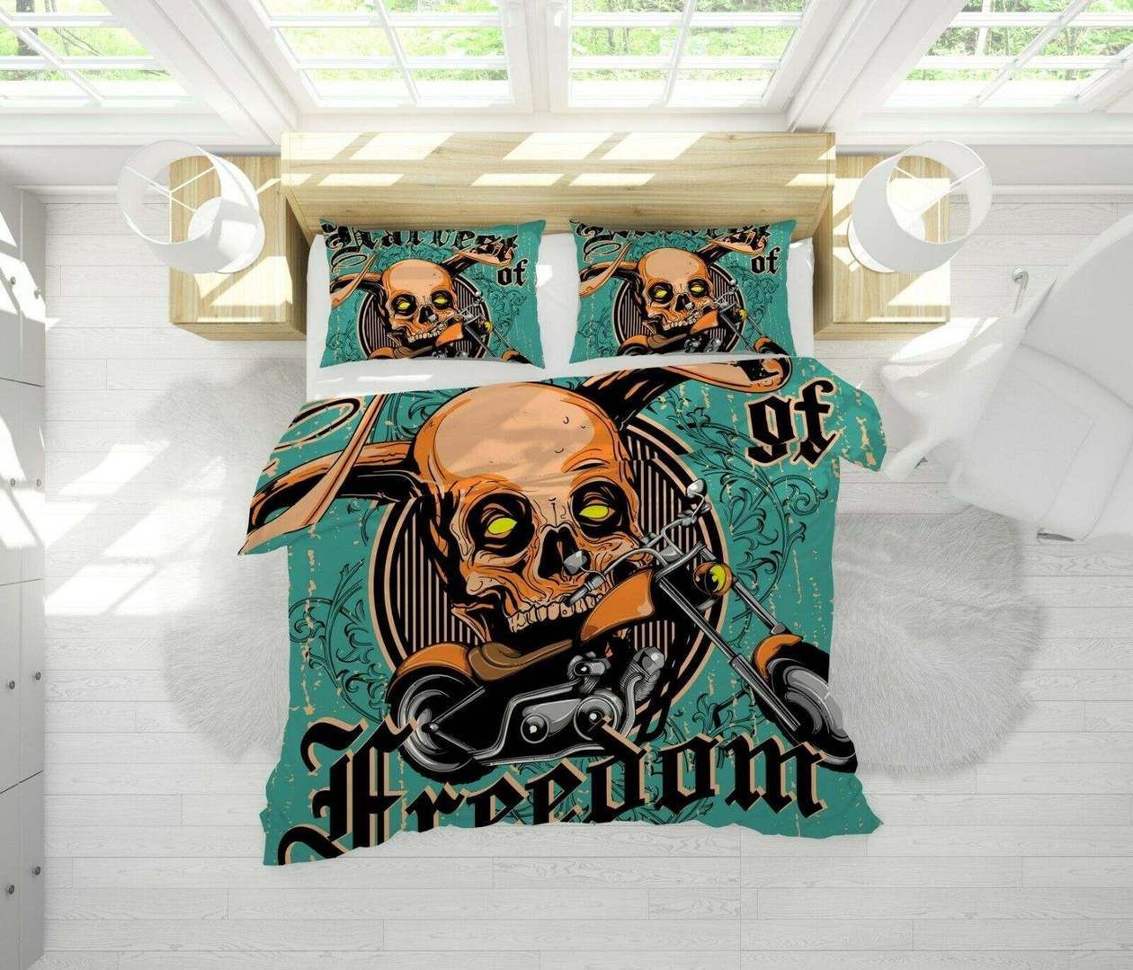 Skeleton Motorcycle Bedding Set