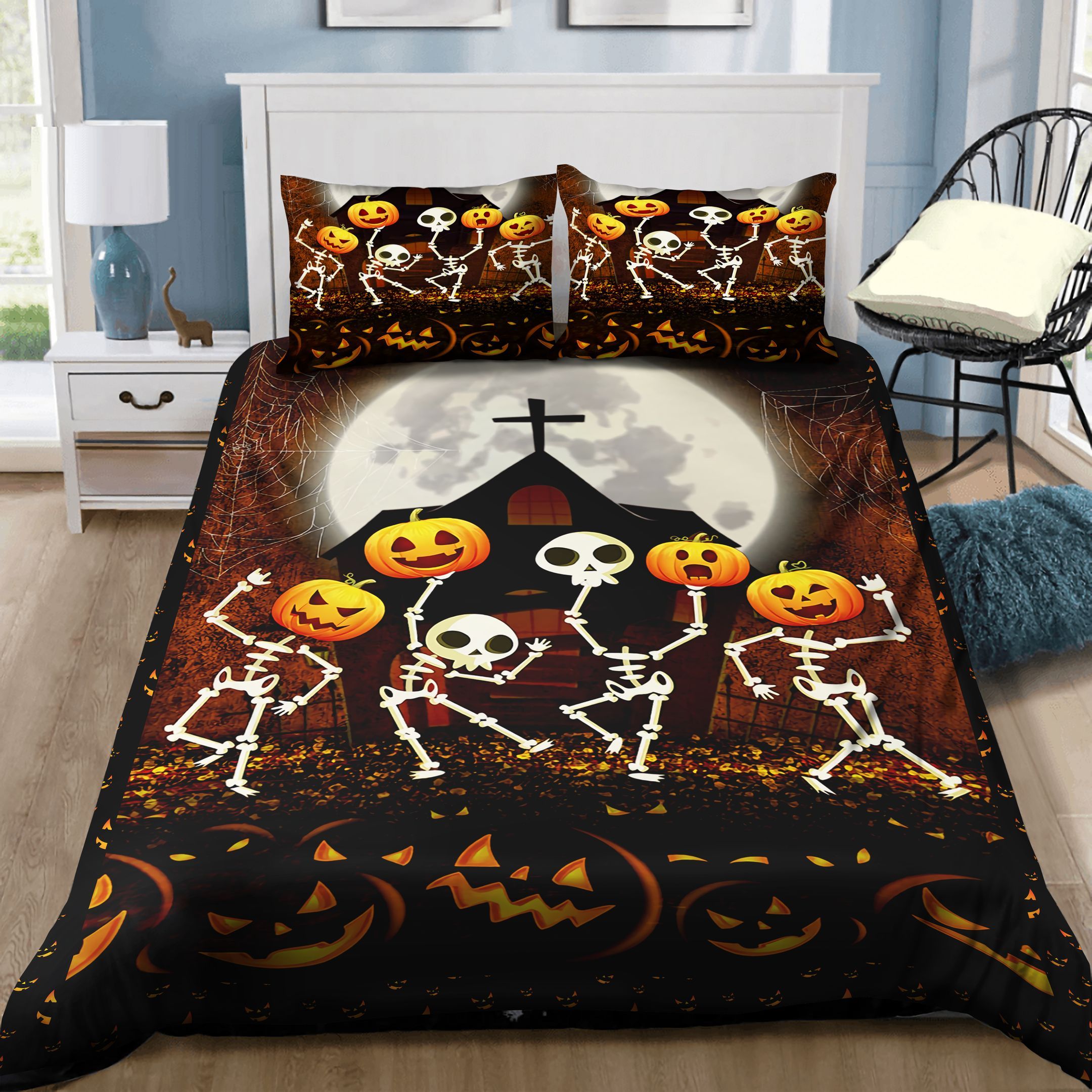 Skeleton Pumpkin Halloween Bedding Set