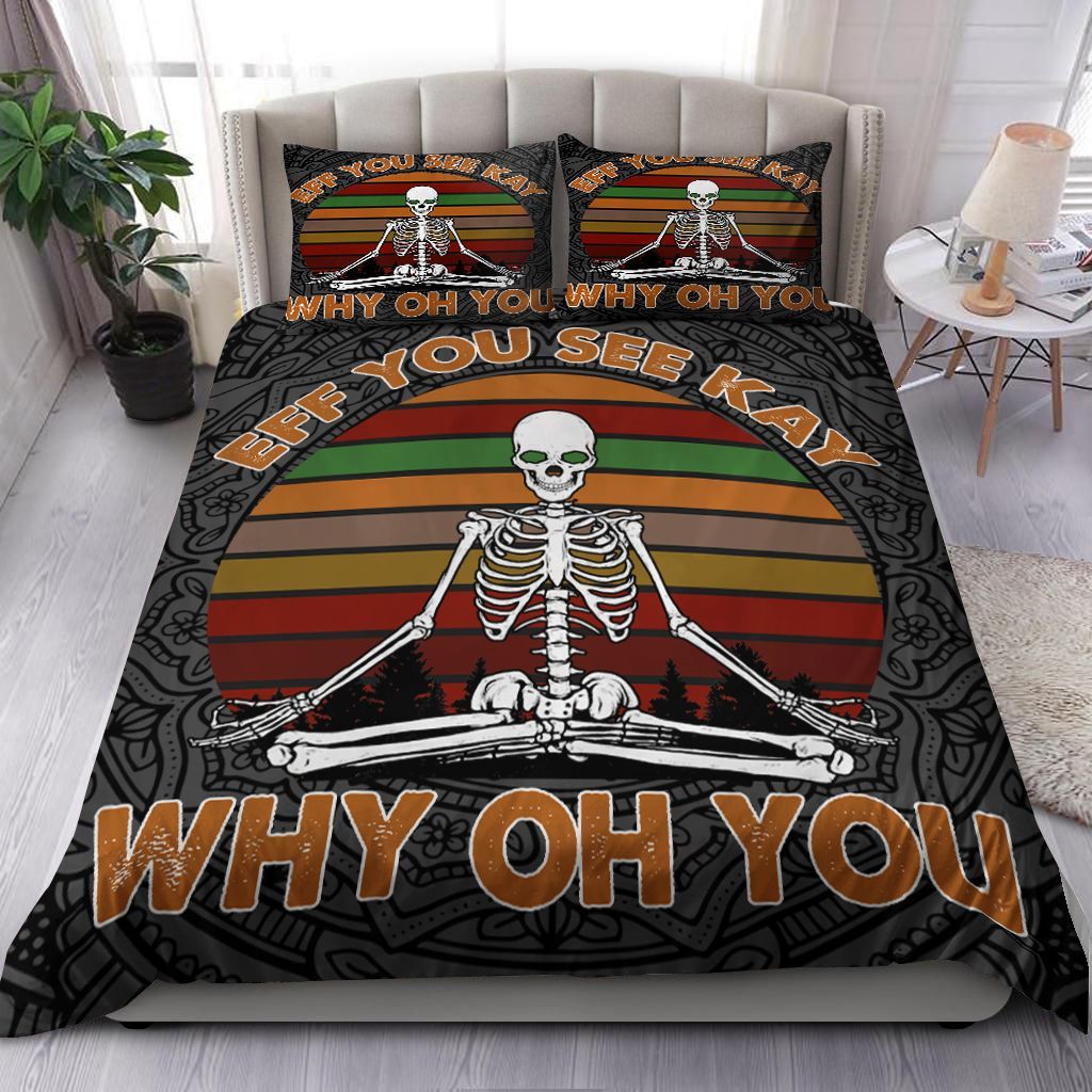 Skeleton Yoga Eff You See Kay Oh Bedding Set