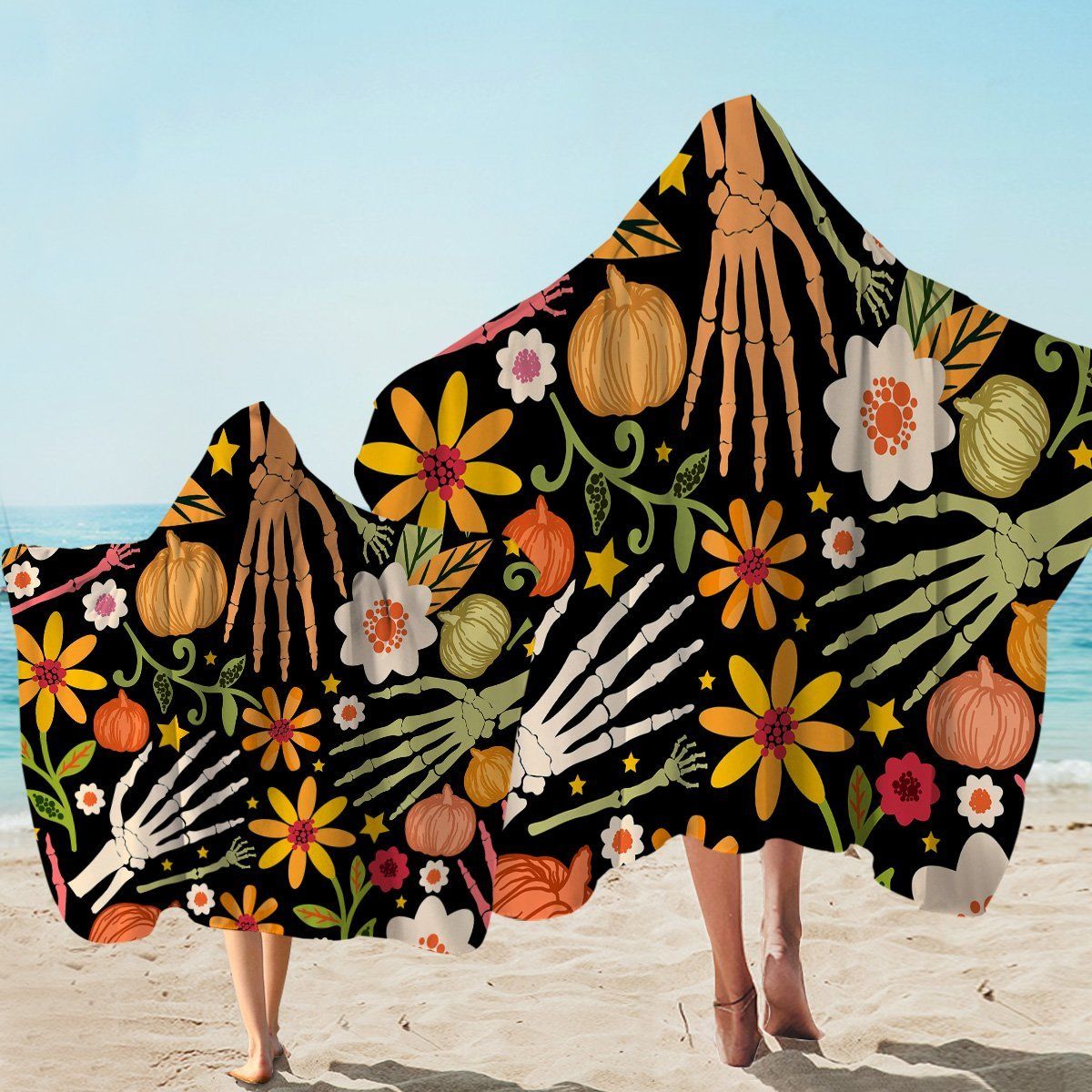 Skelly Hands And Plants Printed Hooded Towel