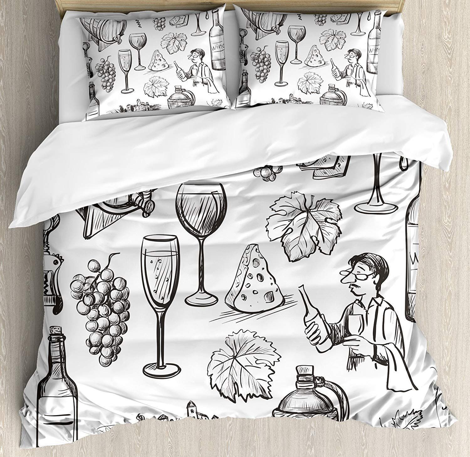 Sketch Style Vintage Gourmet Country Themed Artwork Bedding Set