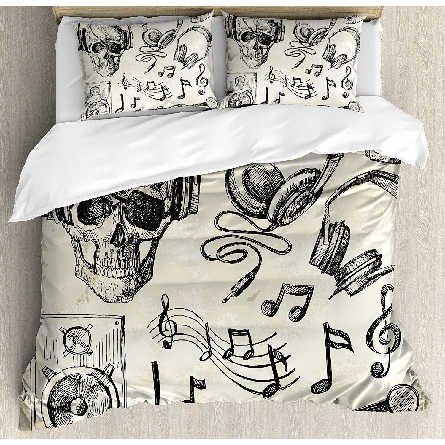 Sketchy Music Hipster Skull With Headphones Bedding Set