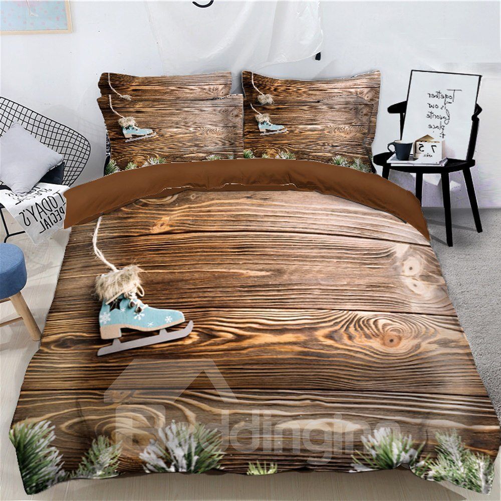 Ski Boots And Wood Printed 3d Christmas Bedding Set