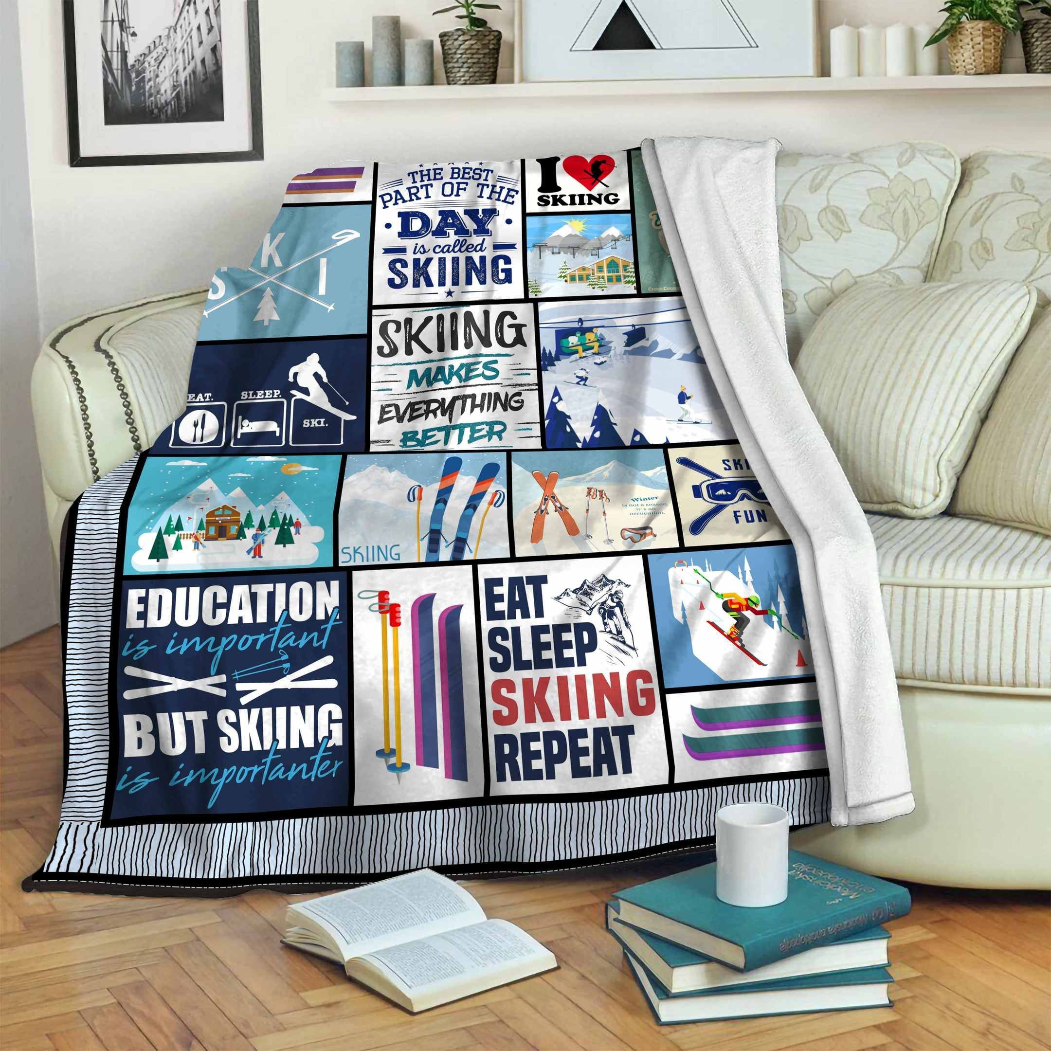 Skiing Education Sherpa Fleece Blanket