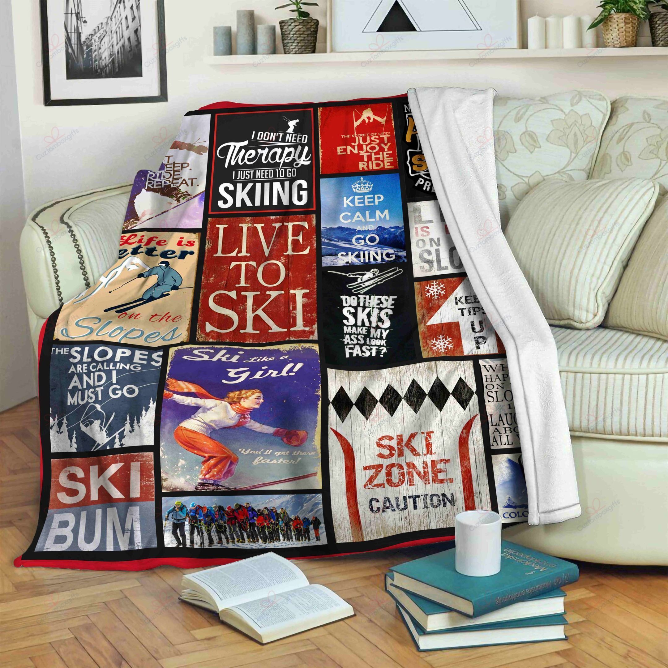 Skiing Ski Bum Sherpa Fleece Blanket