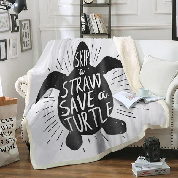 Skip A Straw Save A Turtle Sherpa Fleece Blanket