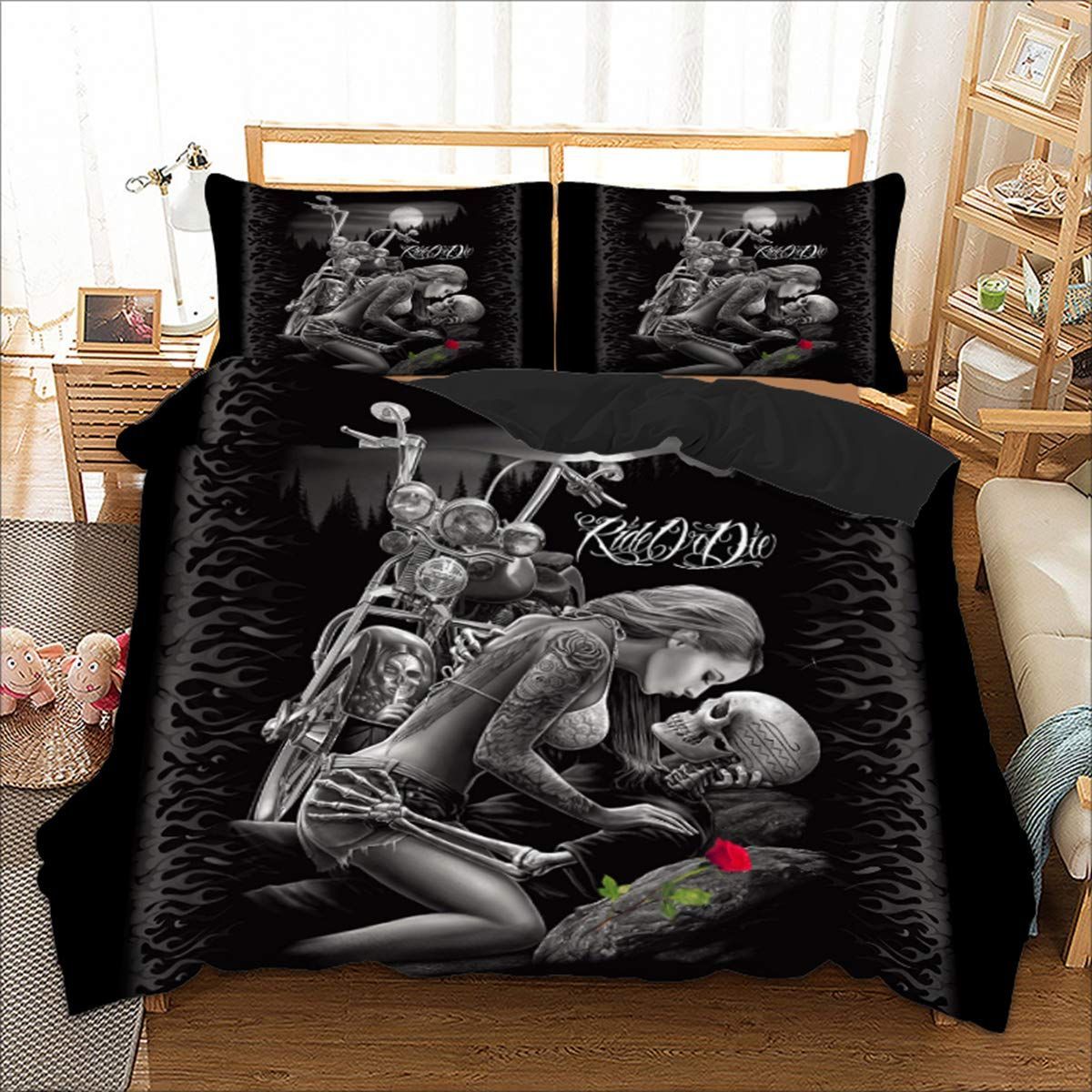 Skull 3d Beauty Ride Or Die Printed Bedding Set