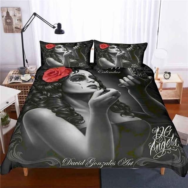 Skull 3d Black And White Bedding Set