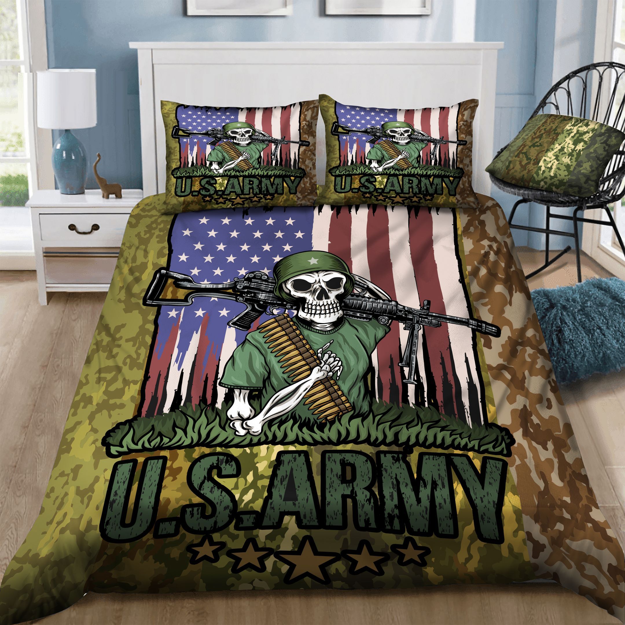 Skull American Army  Bedding Set