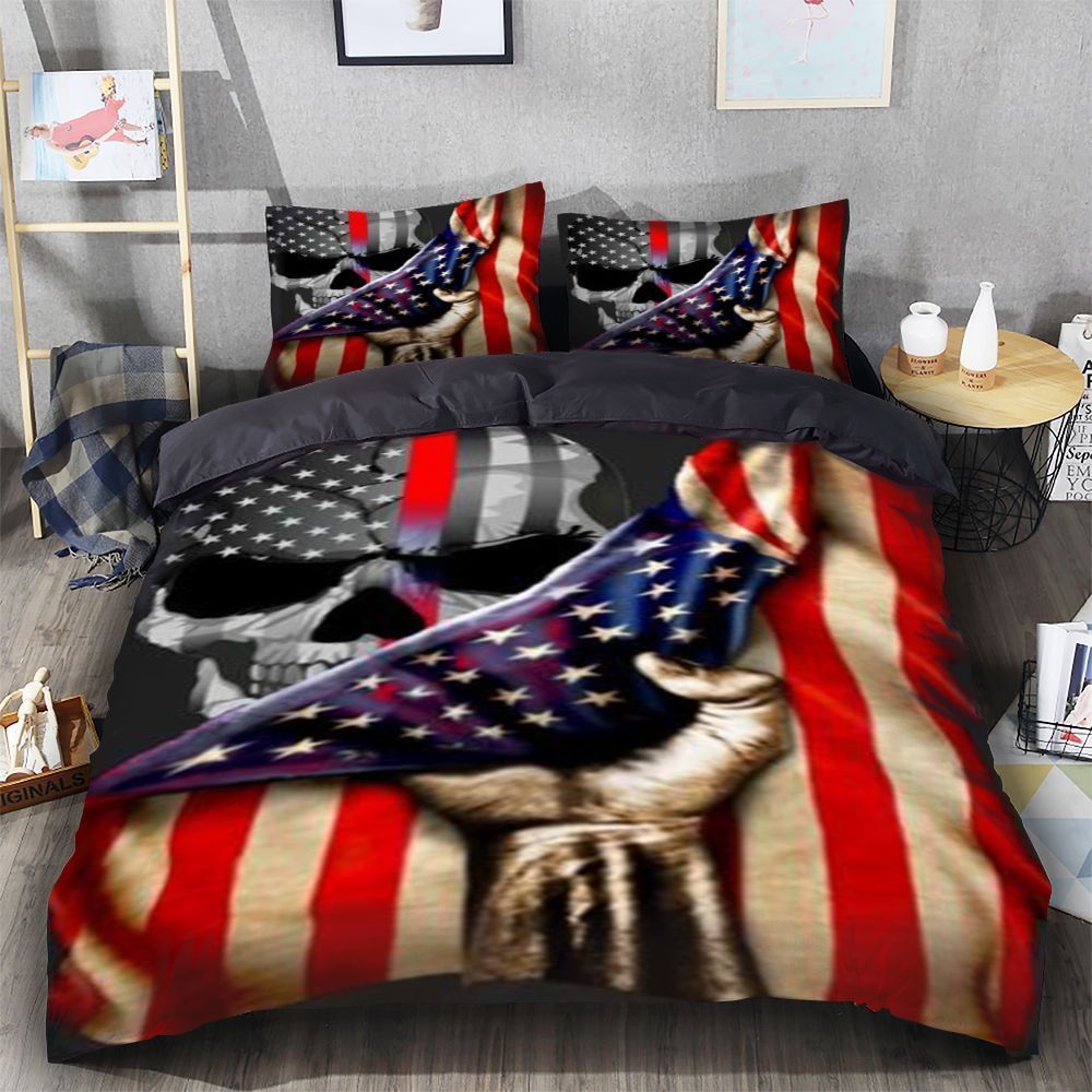 Skull American Flag Bedding Set