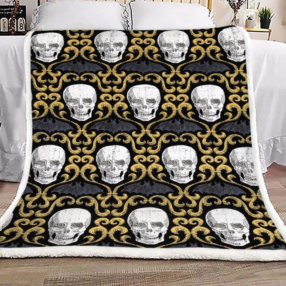 Skull And Bat Sherpa Fleece Blanket