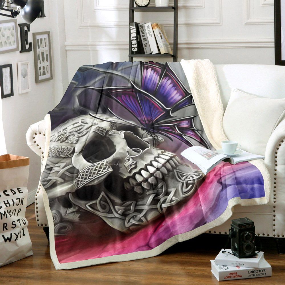 Skull And Butterfly Sherpa Fleece Blanket
