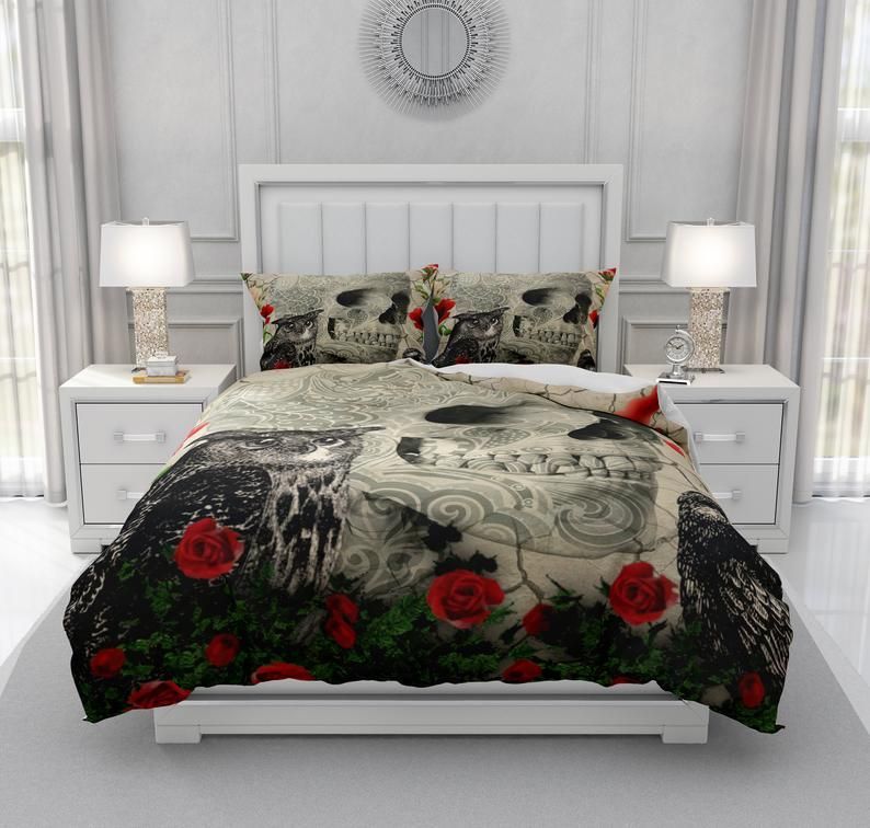 Skull And Crows Bedding Set