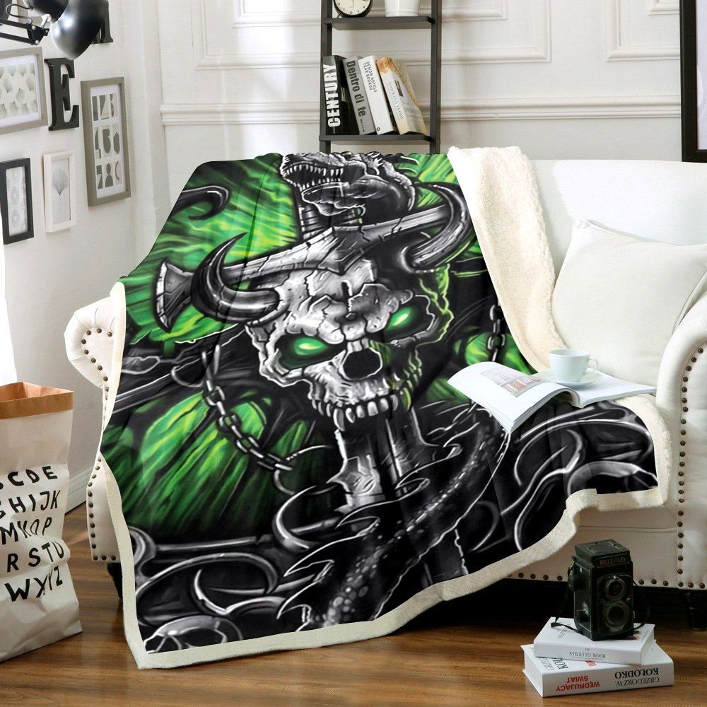 Skull And Dragon Sherpa Fleece Blanket