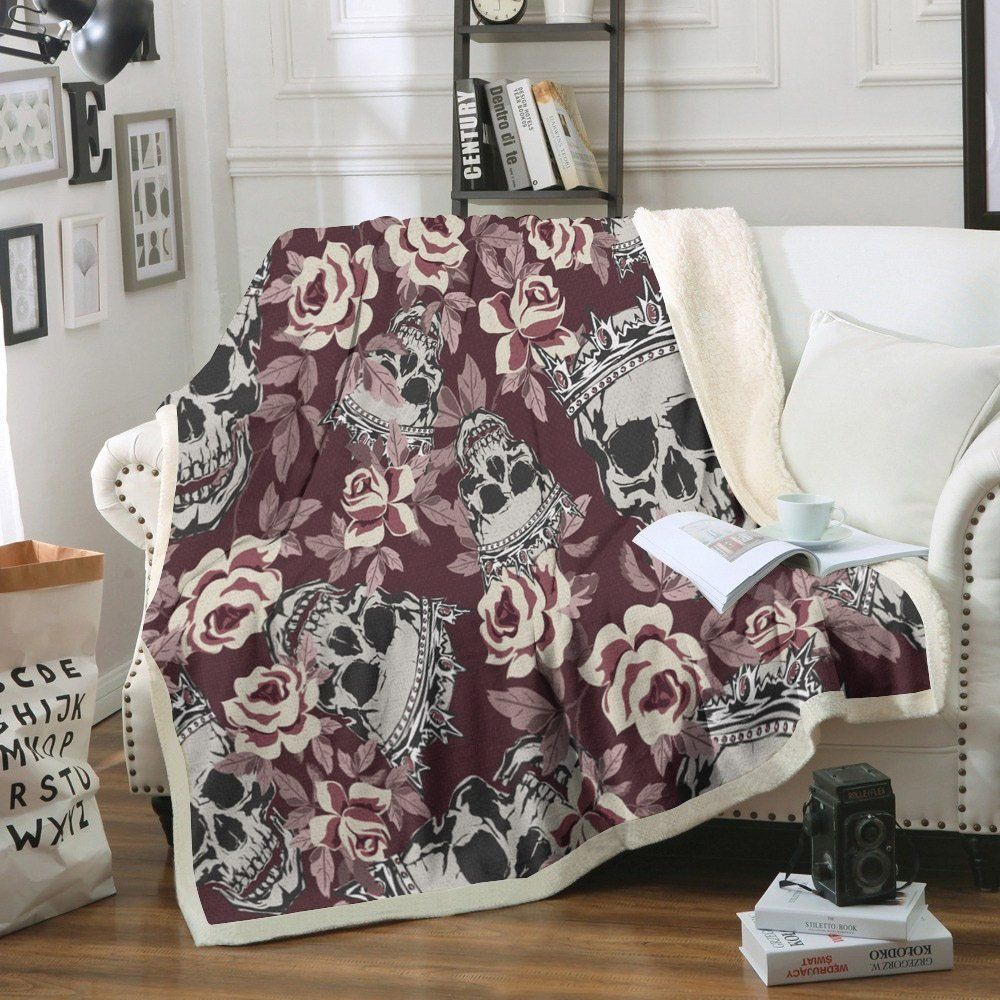 Skull And Flower Sherpa Fleece