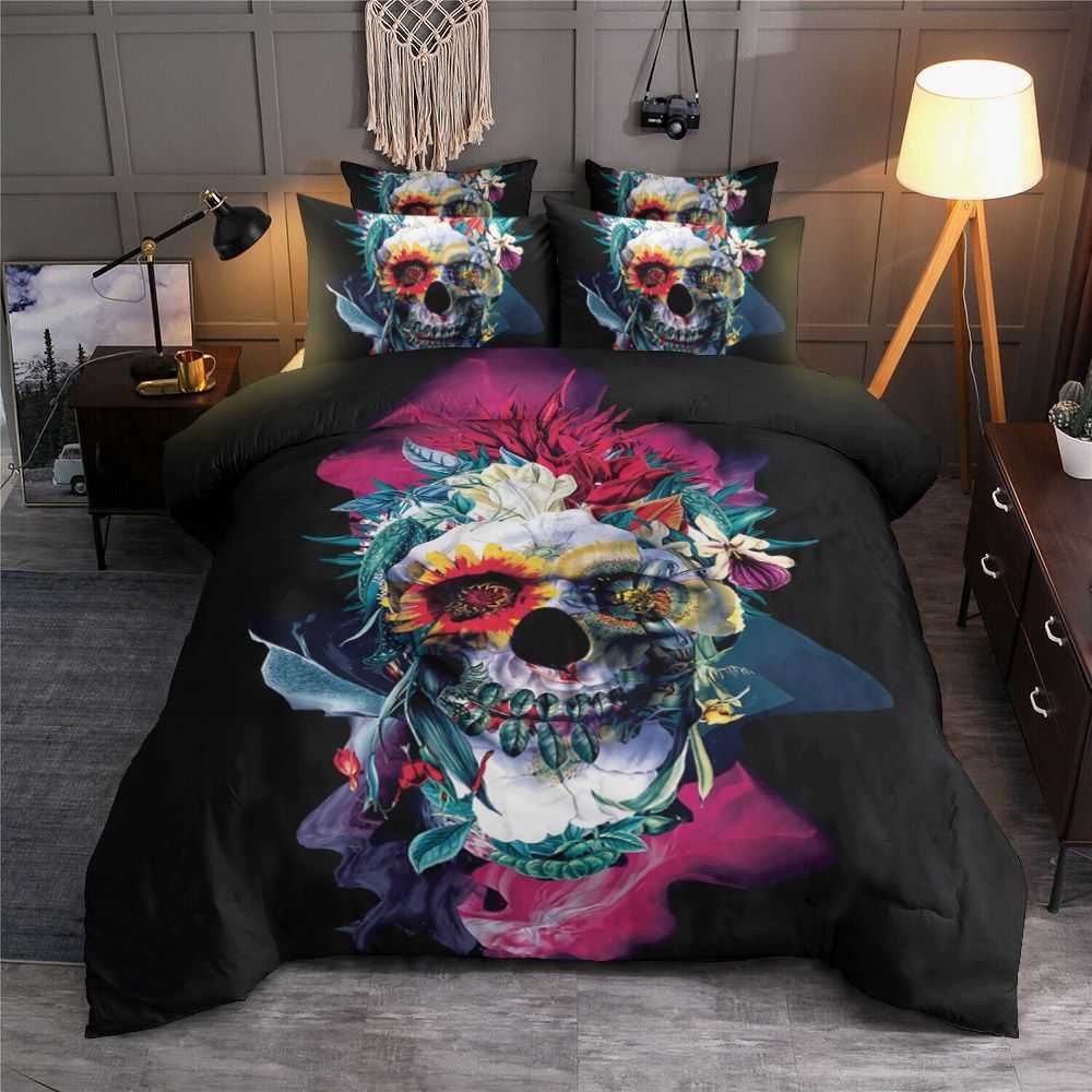 Skull And Flower Bedding Set
