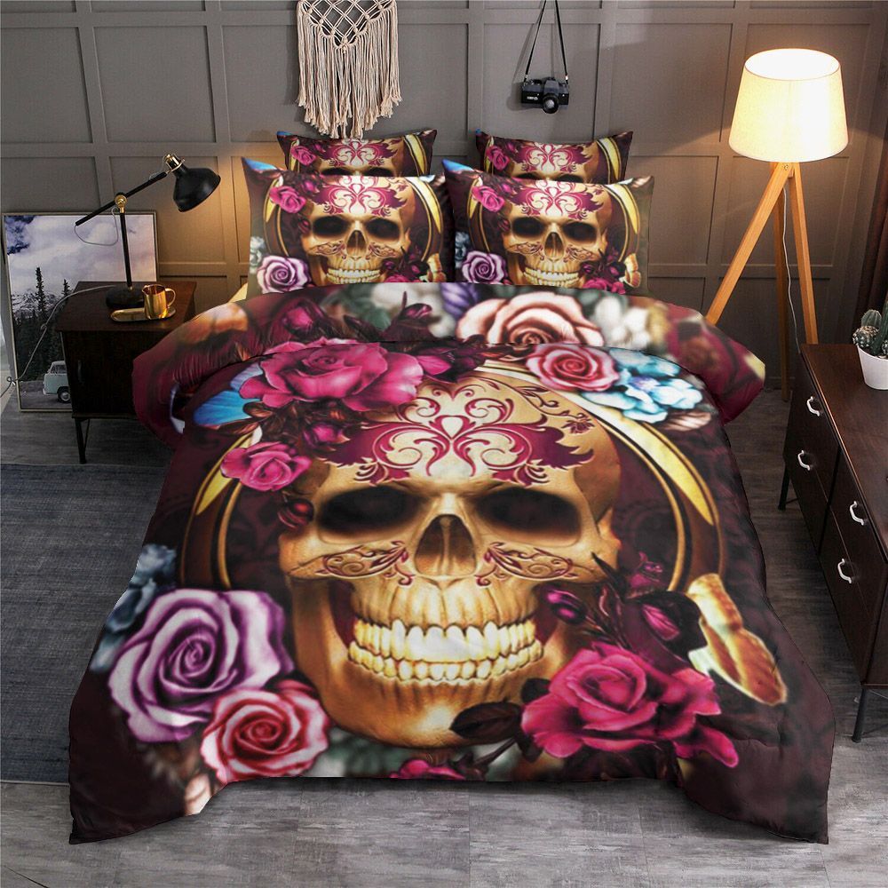 Skull And Flower Bedding Set