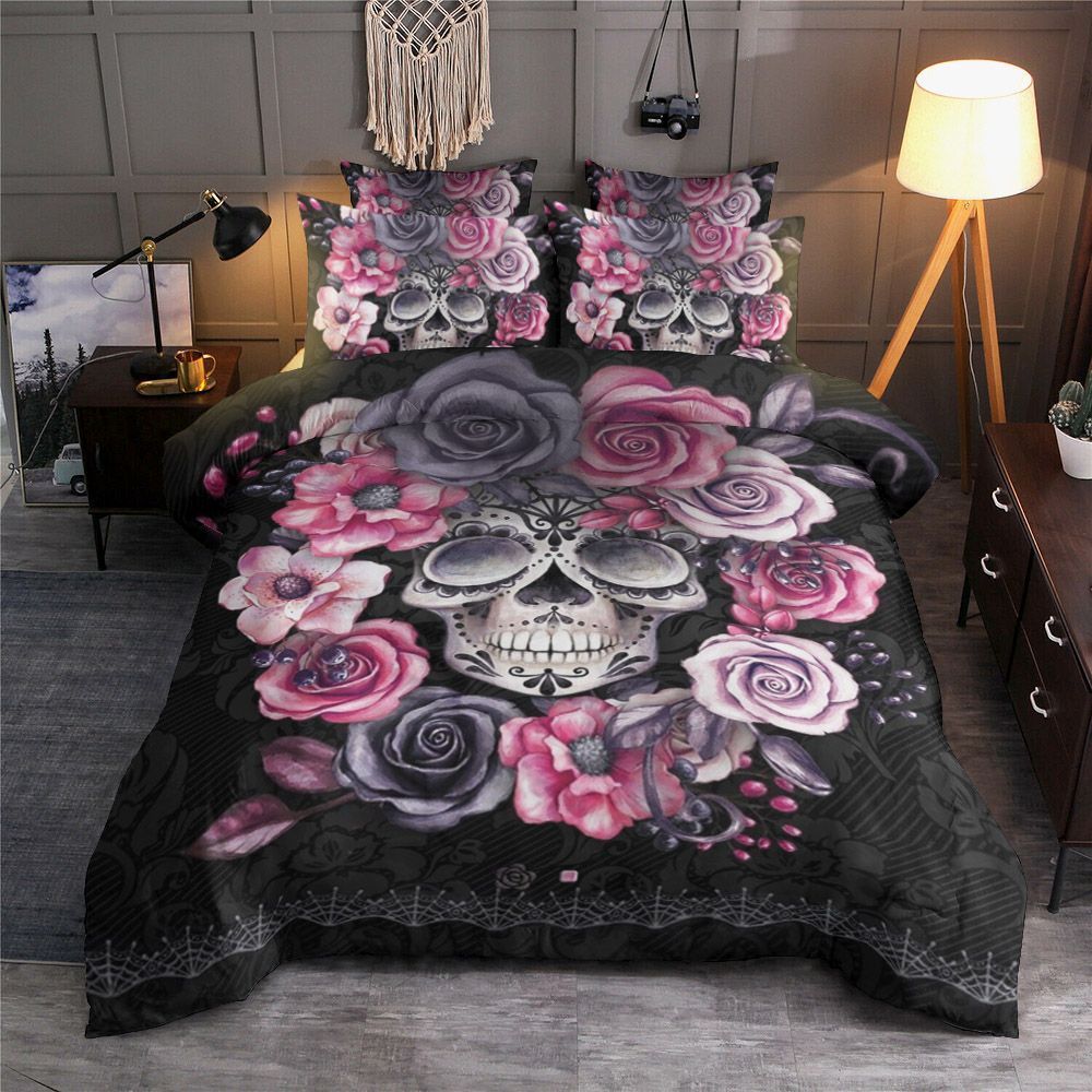 Skull And Flower Bedding Set
