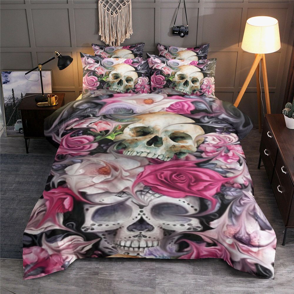 Skull And Flower Bedding Set