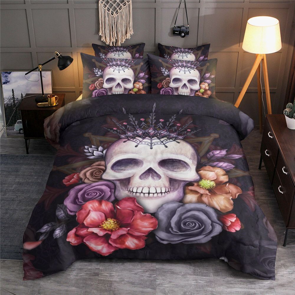 Skull And Flower Bedding Set