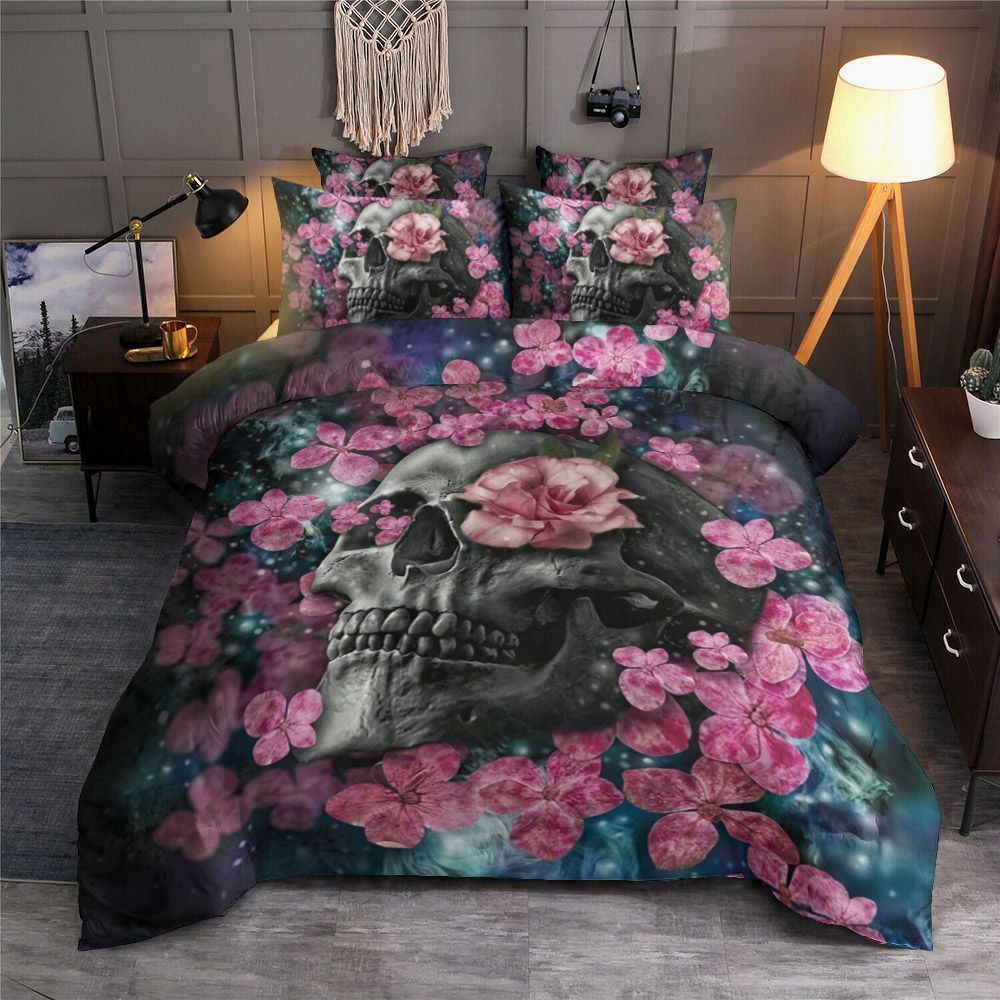 Skull And Flower Bedding Set